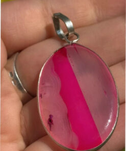 Pendant-Oval Striped Pink Agate gemstone -925 silver plated