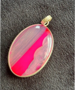 Pendant-Oval Striped Pink Agate gemstone -925 silver plated