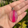 Pendant-Oval Striped Pink Agate gemstone -925 silver plated