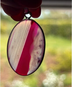 Pendant-Oval Striped Pink Agate gemstone -925 silver plated