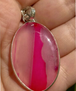 Pendant-Oval Striped Pink Agate gemstone -925 silver plated