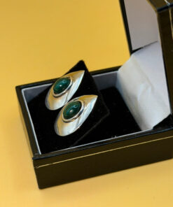 Vintage sterling silver earrings with malachite, tested~118