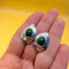 Vintage sterling silver earrings with malachite, tested~118