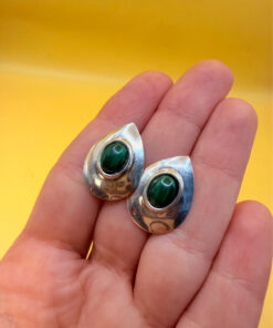 Vintage sterling silver earrings with malachite, tested