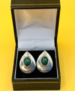 Vintage sterling silver earrings with malachite, tested~118