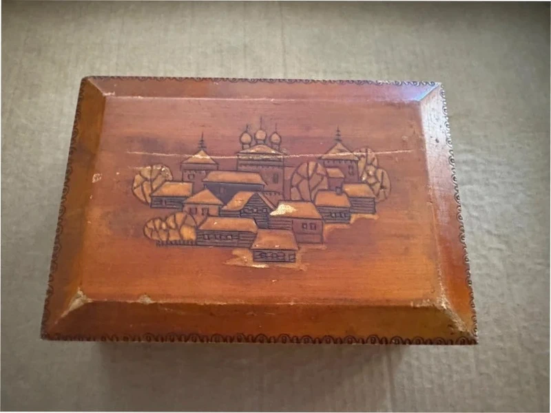 Vintage Russian Traditional Wooden Jewelry Box