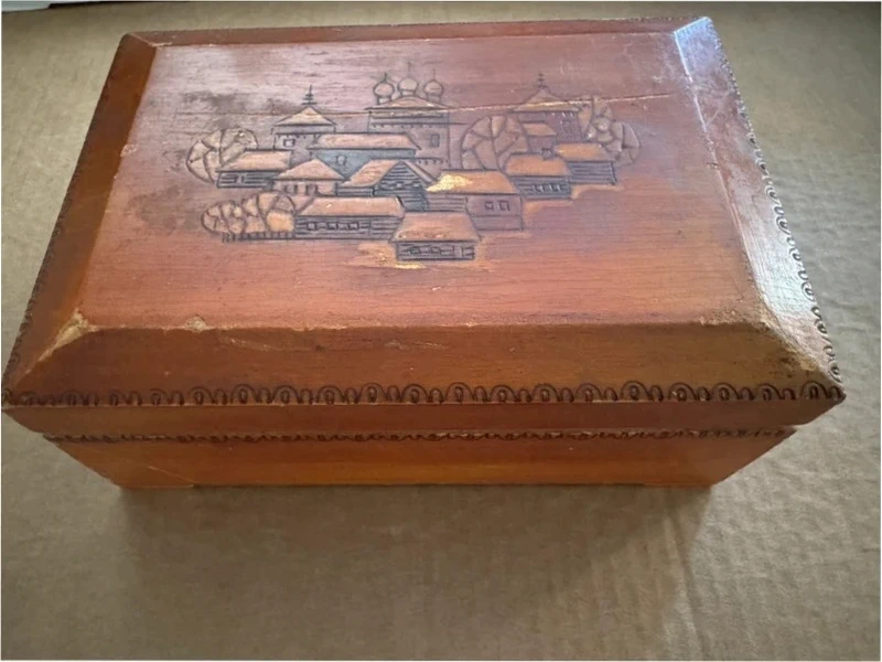 Vintage Russian Traditional Wooden Jewelry Box