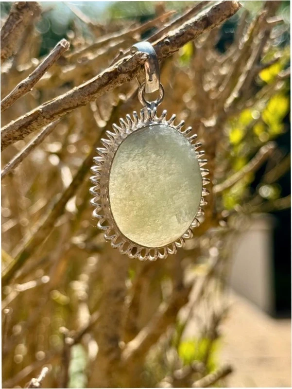 Prehnite Gemstone Sterling Silver Plated Pendant