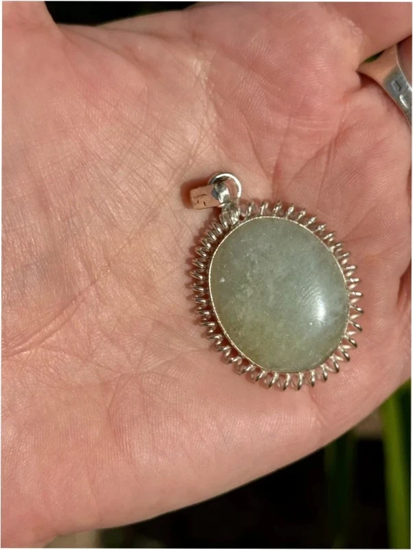 Prehnite Gemstone Sterling Silver Plated Pendant