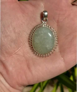 Prehnite Gemstone Sterling Silver Plated Pendant
