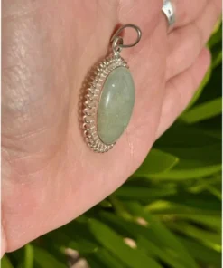 Prehnite Gemstone Sterling Silver Plated Pendant