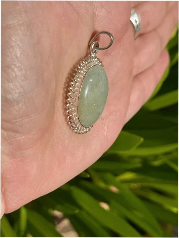 Prehnite Gemstone Sterling Silver Plated Pendant