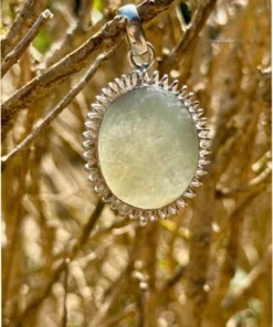 Prehnite Gemstone Sterling Silver Plated Pendant