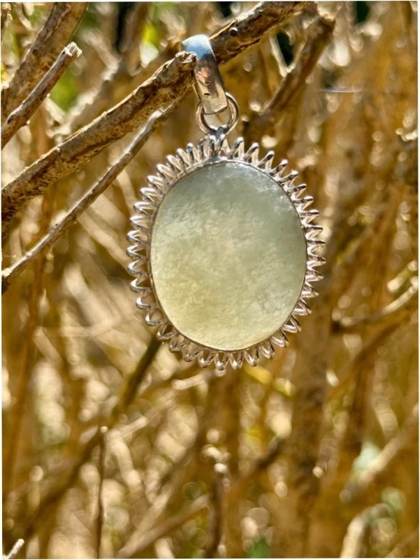 Prehnite Gemstone Sterling Silver Plated Pendant