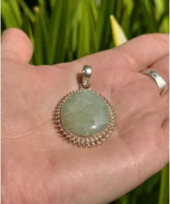 Prehnite Gemstone Sterling Silver Plated Pendant