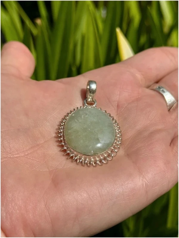 Prehnite Gemstone Sterling Silver Plated Pendant