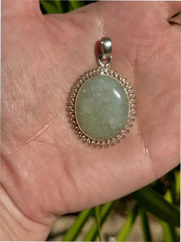 Prehnite Gemstone Sterling Silver Plated Pendant