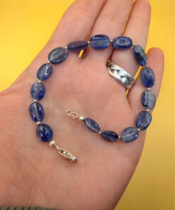 Silver bracelet with an incredibly beautiful natural kyanite, 19 centimeters in size