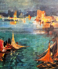 Aubrey R. Philips "Harbour Nocturne" Antique Painting Print (61 cm x 85cm)