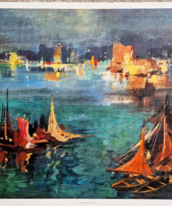 Aubrey R. Philips "Harbour Nocturne" Antique Painting Print (61 cm x 85cm)