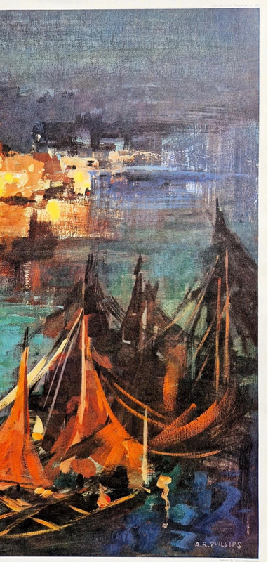 Aubrey R. Philips "Harbour Nocturne" Antique Painting Print (61 cm x 85cm)