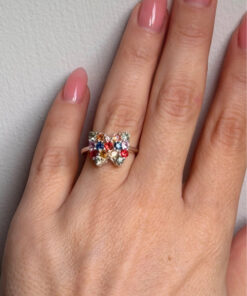 Ring with natural gemstones: sapphire, spinel, citrine, butterfly sterling silver 925, size O.~40