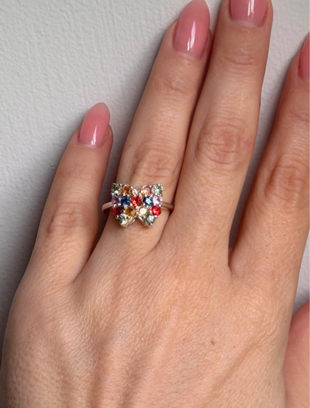 Ring with natural gemstones: sapphire, spinel, citrine, butterfly sterling silver 925, size O.~40