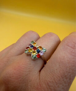 Ring with natural gemstones: sapphire, spinel, citrine, butterfly sterling silver 925, size O