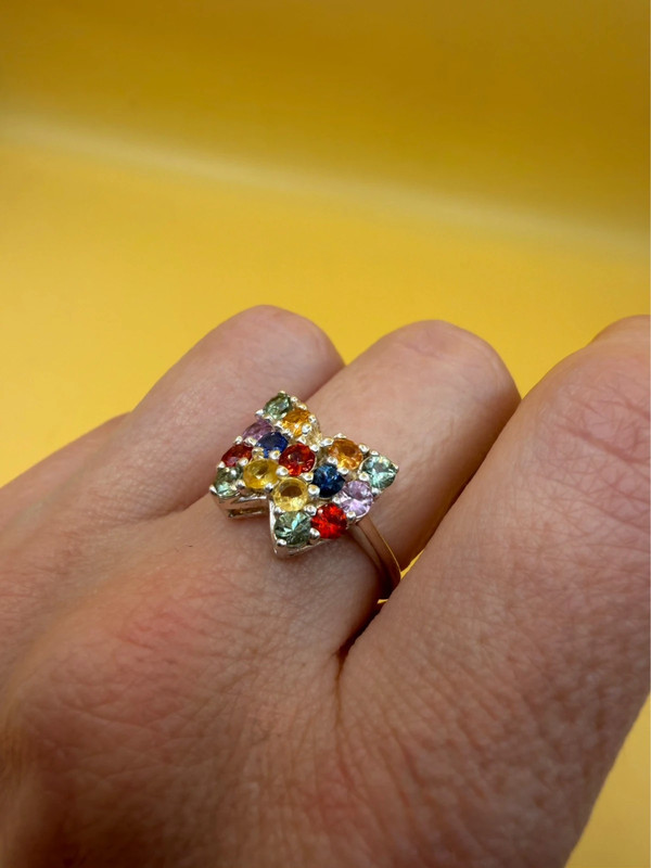 Ring with natural gemstones: sapphire, spinel, citrine, butterfly sterling silver 925, size O.~40