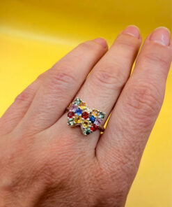 Ring with natural gemstones: sapphire, spinel, citrine, butterfly sterling silver 925, size O