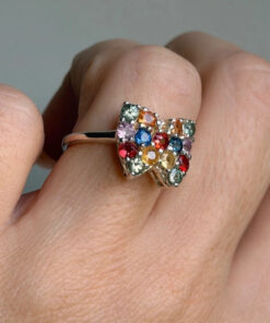 Ring with natural gemstones: sapphire, spinel, citrine, butterfly sterling silver 925, size O.~40