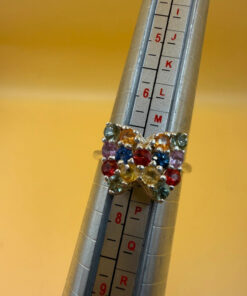 Ring with natural gemstones: sapphire, spinel, citrine, butterfly sterling silver 925, size O