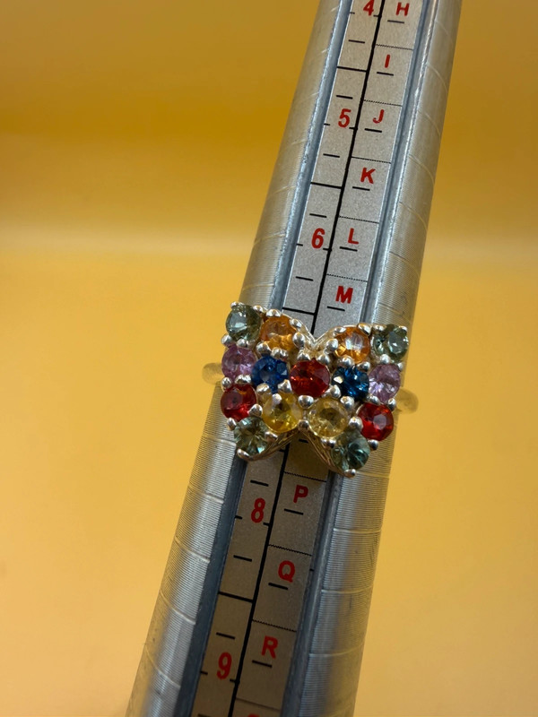 Ring with natural gemstones: sapphire, spinel, citrine, butterfly sterling silver 925, size O.~40