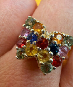 Ring with natural gemstones: sapphire, spinel, citrine, butterfly sterling silver 925, size O