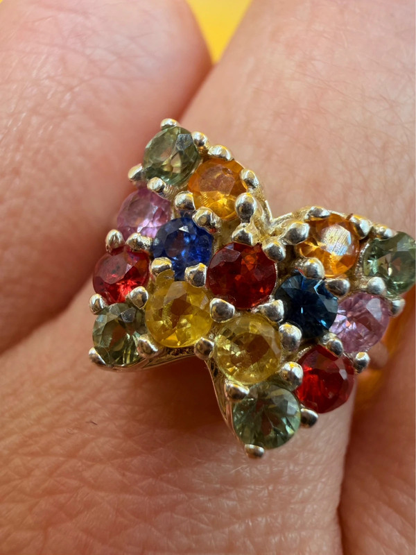 Ring with natural gemstones: sapphire, spinel, citrine, butterfly sterling silver 925, size O.~40