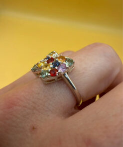 Ring with natural gemstones: sapphire, spinel, citrine, butterfly sterling silver 925, size O