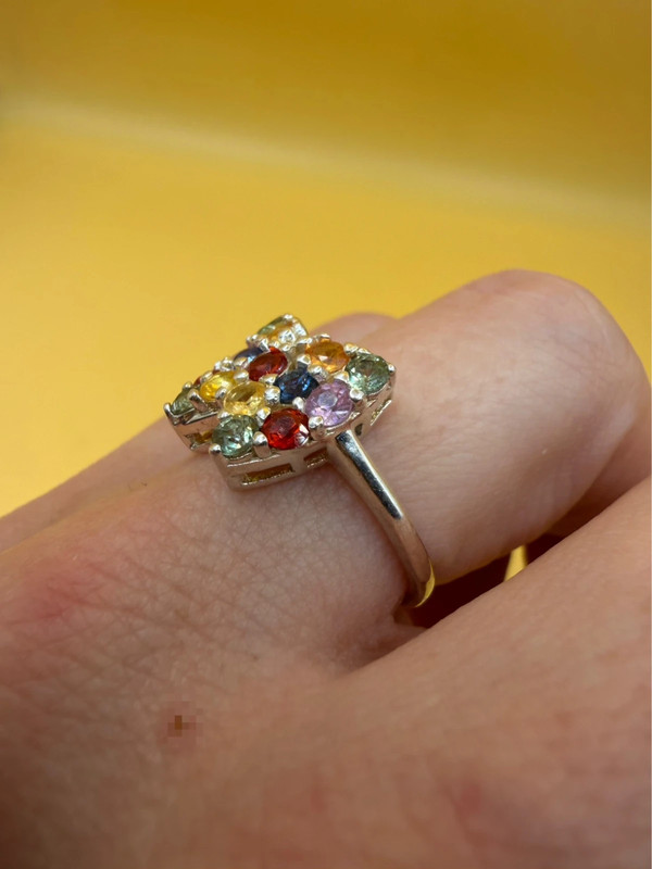 Ring with natural gemstones: sapphire, spinel, citrine, butterfly sterling silver 925, size O.~40