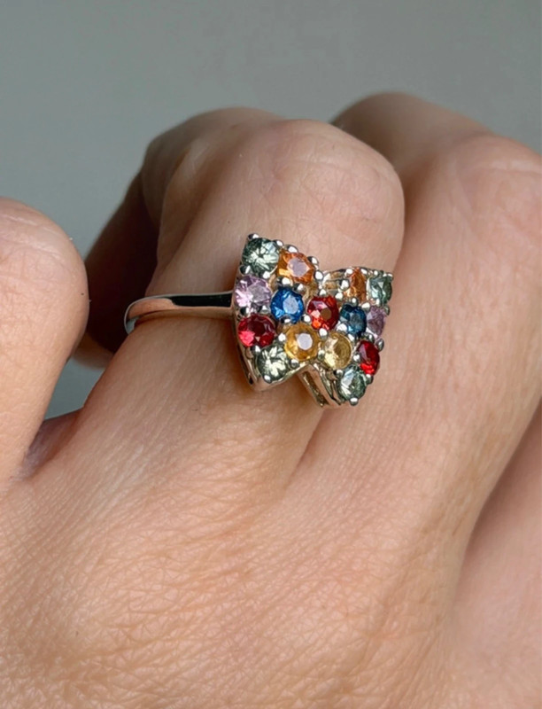 Ring with natural gemstones: sapphire, spinel, citrine, butterfly sterling silver 925, size O.~40