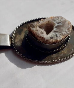 Pendant with Brazilian agate. Nickel silver with blackening. Vintage.