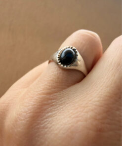 Vintage silver black onyx ring, size K 1/2.