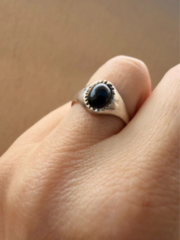 Vintage silver black onyx ring, size K 1/2.