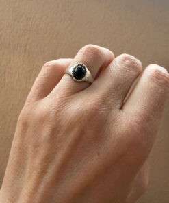 Vintage silver black onyx ring, size K 1/2