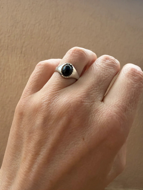 Vintage silver black onyx ring, size K 1/2.