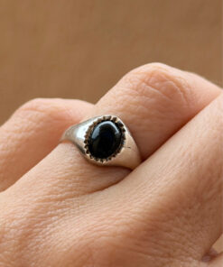 Vintage silver black onyx ring, size K 1/2.