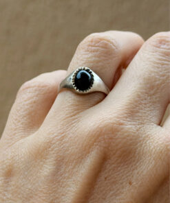 Vintage silver black onyx ring, size K 1/2