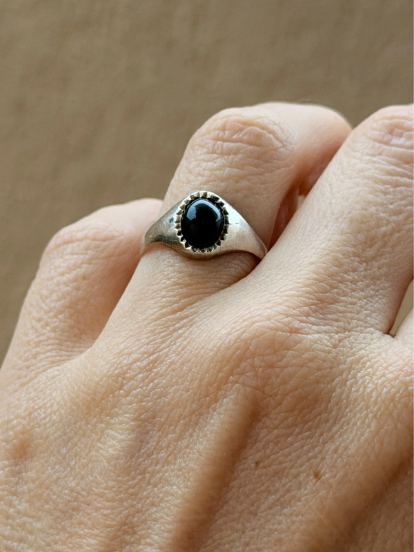 Vintage silver black onyx ring, size K 1/2.