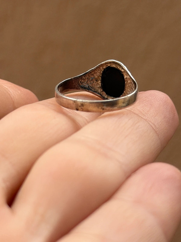 Vintage silver black onyx ring, size K 1/2.