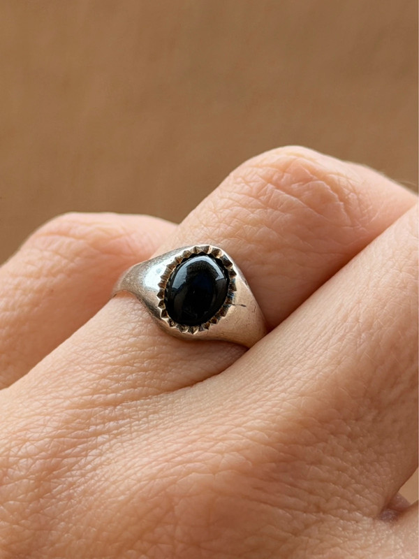 Vintage silver black onyx ring, size K 1/2.
