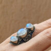 Vintage Sterling Silver 925 tested Three Moonstones Oval Finger Ring Size L