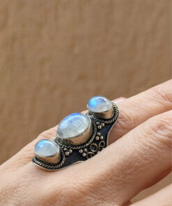 Vintage Sterling Silver 925 tested Three Moonstones Oval Finger Ring Size L